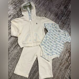 3 Pc. Velour Baby Outfit with Blue Accents